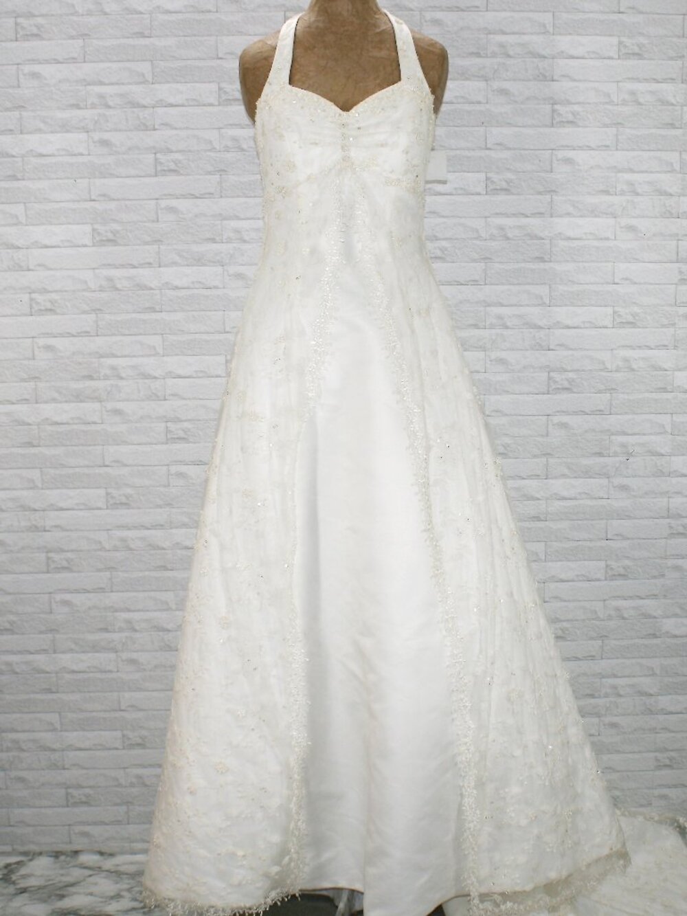 SINCERITY Bridal Gown Halter Sheer Lace Overlay Beaded Wedding Ivory 12